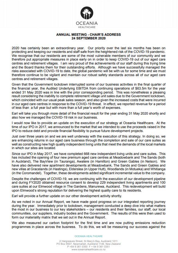 Annual meeting Chair's address document