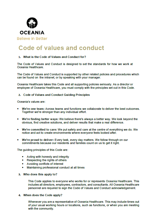 Code of Values and Conduct