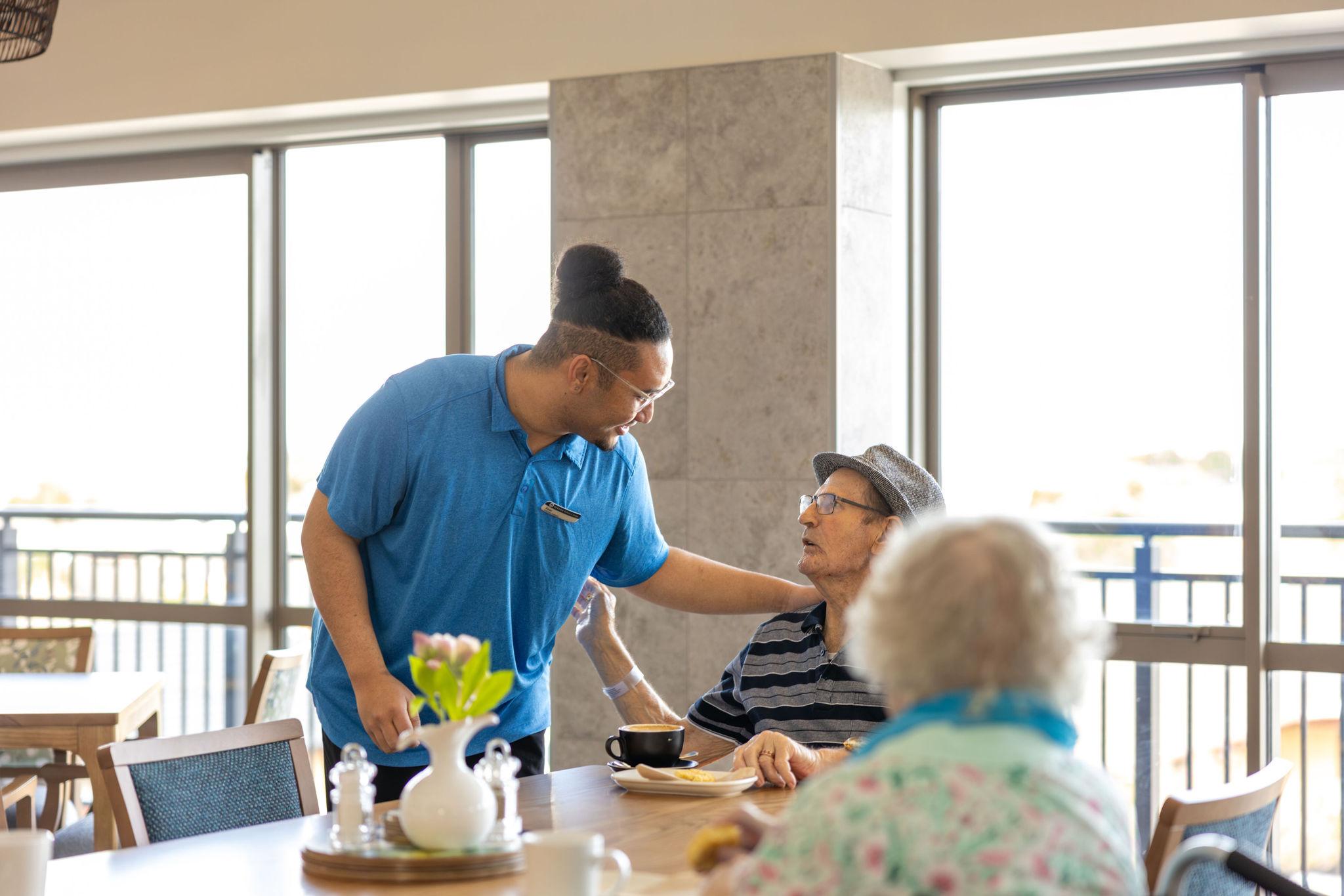 elderly person in respite care with Nurse